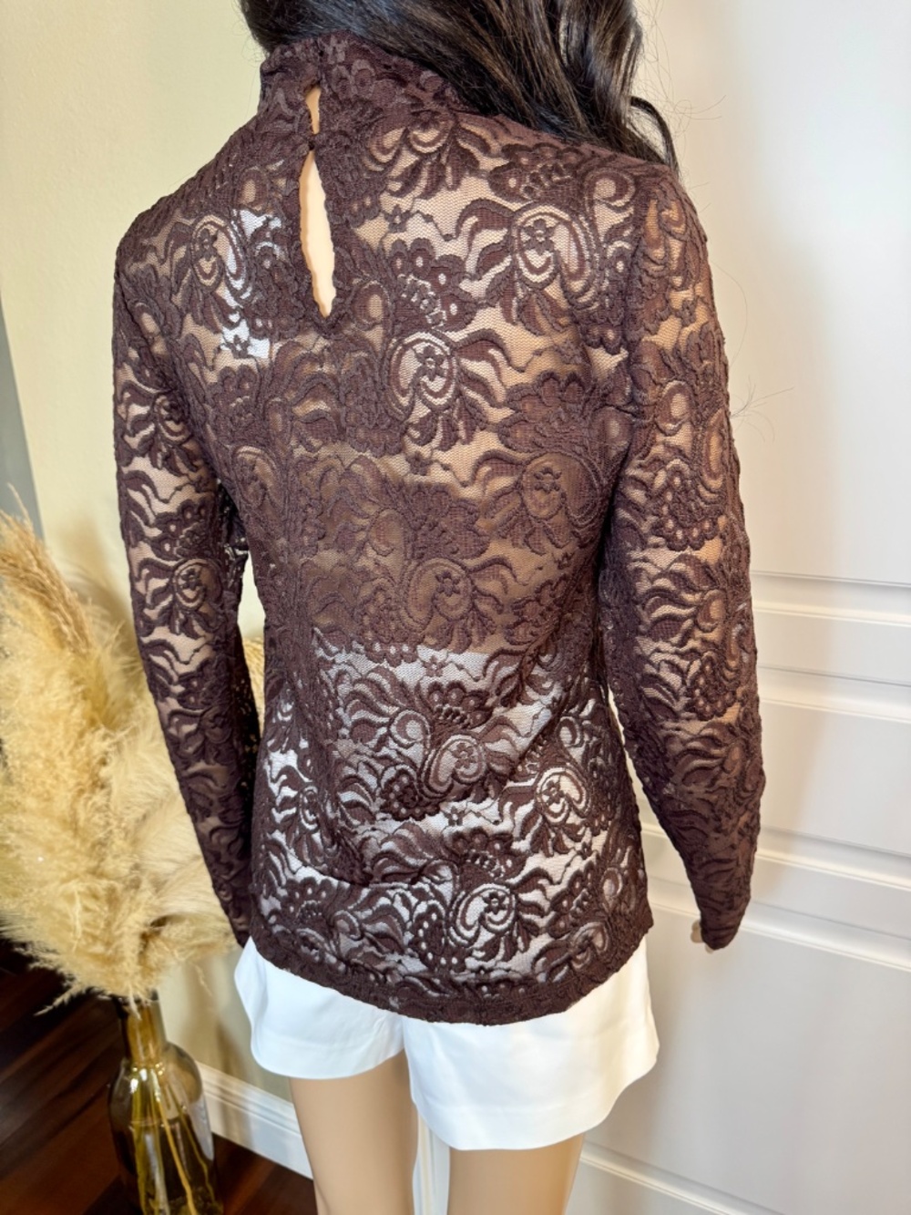 LOFT LACE LONG SLEEVE TURTLENECK TOP - MEDIUM - Picture 8 of 13